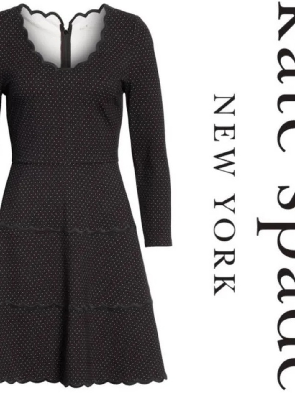 kate spade Black Polka Dot Scallop-Neck Long Sleeve Dress - Picture 5 of 5